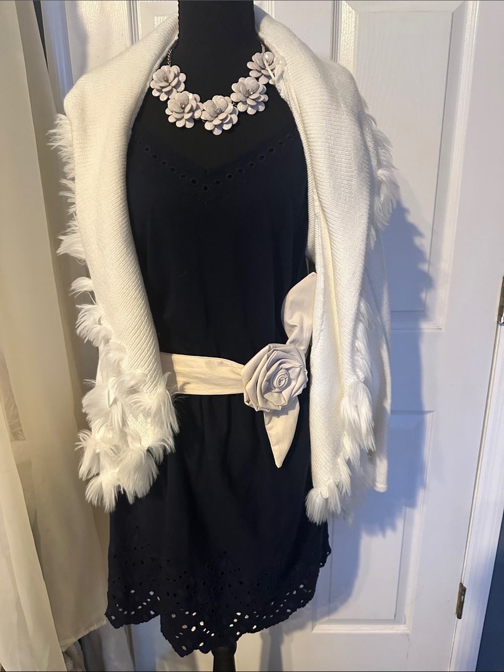 LOFT Navy Blue Midi Dress with Scalloped Edge